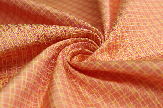 Coral Orange plaid Silk Fabric