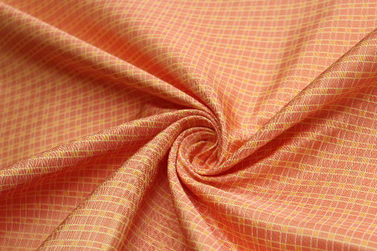 Coral Orange plaid Silk Fabric