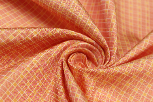 Coral Orange plaid Silk Fabric