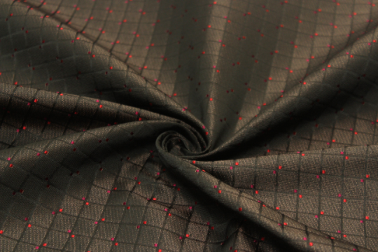 Brown Plaid with Red Ornament Silk Fabric