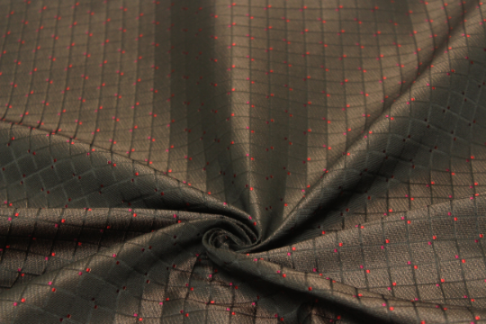 Brown Plaid with Red Ornament Silk Fabric