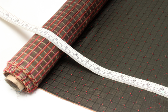 Brown Plaid with Red Ornament Silk Fabric
