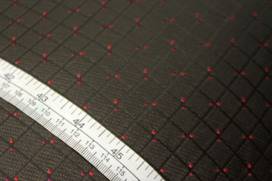 Brown Plaid with Red Ornament Silk Fabric