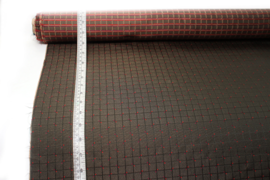 Brown Plaid with Red Ornament Silk Fabric