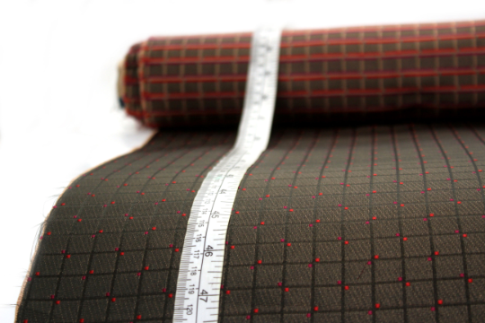 Brown Plaid with Red Ornament Silk Fabric