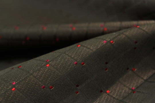 Brown Plaid with Red Ornament Silk Fabric