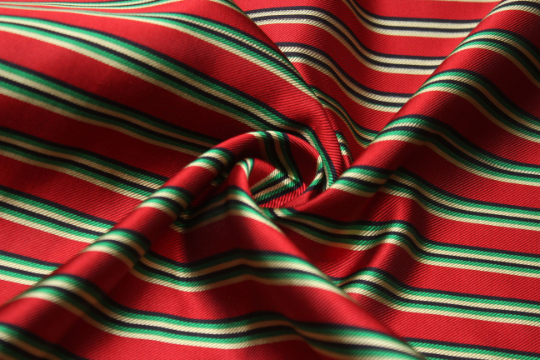 Red Green Black Yellow Stripe Silk Fabric