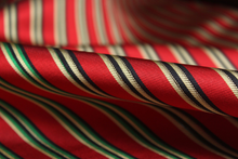 Load image into Gallery viewer, Red Green Black Yellow Stripe Silk Fabric
