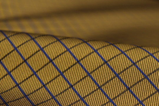 Gold Mustard Blue Plaid Silk Fabric