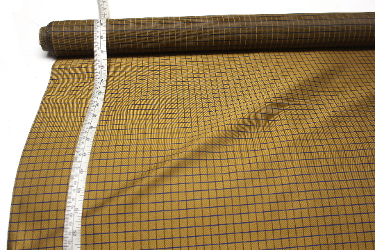 Gold Mustard Blue Plaid Silk Fabric