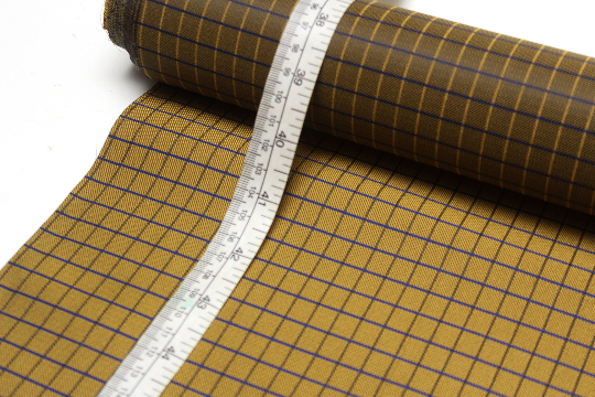 Gold Mustard Blue Plaid Silk Fabric