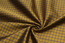 Load image into Gallery viewer, Gold Mustard Blue Plaid Silk Fabric
