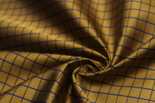 Load image into Gallery viewer, Gold Mustard Blue Plaid Silk Fabric
