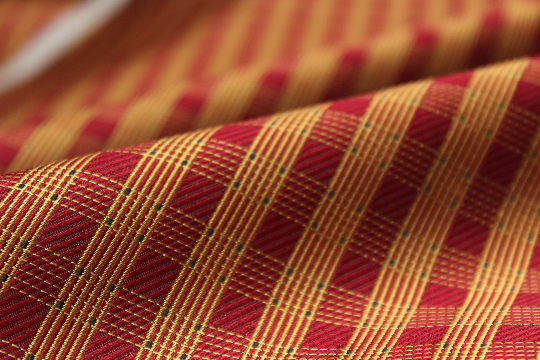 Maroon Red Gold Plaid Silk Fabric