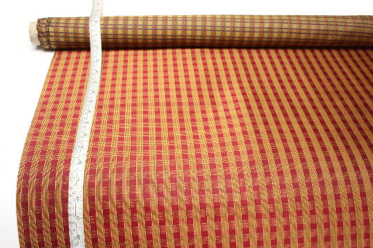 Maroon Red Gold Plaid Silk Fabric