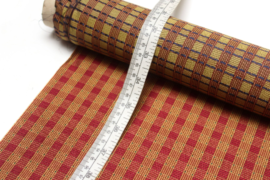 Maroon Red Gold Plaid Silk Fabric
