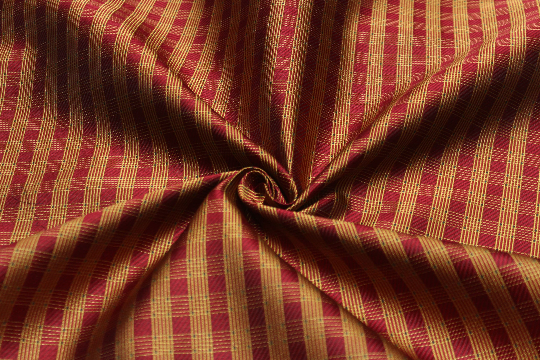 Maroon Red Gold Plaid Silk Fabric