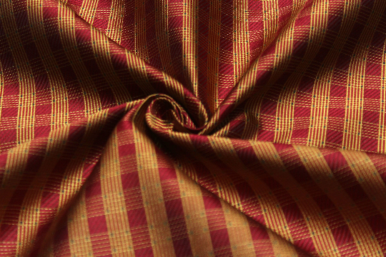 Maroon Red Gold Plaid Silk Fabric