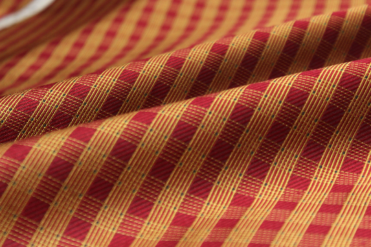 Maroon Red Gold Plaid Silk Fabric