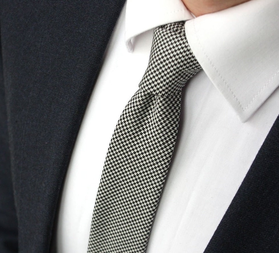 Black Houndstooth Wool Necktie