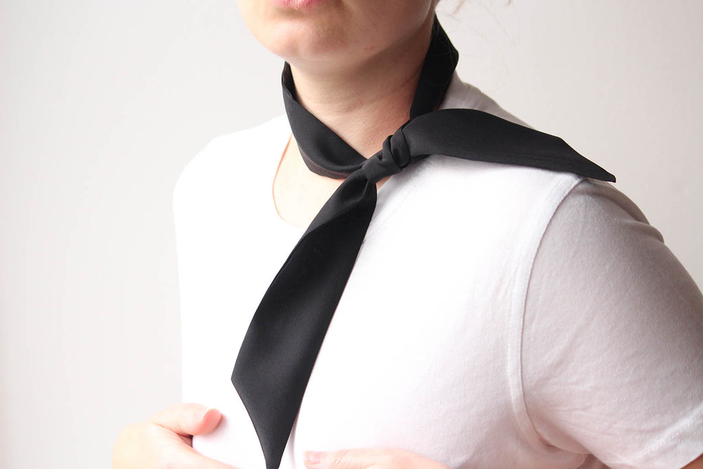 Black Solid Silk Skinny Scarf