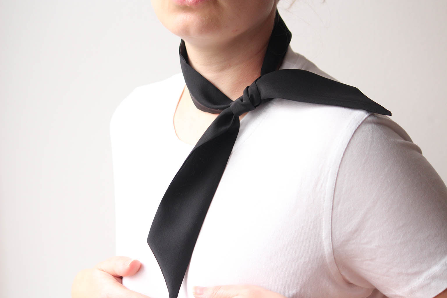 Black Solid Silk Skinny Scarf