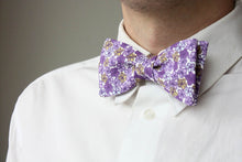 Load image into Gallery viewer, Purple Floral Self-Tie Bow Tie
