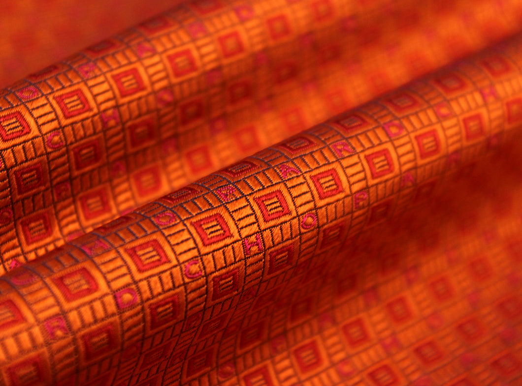 Orange Red Square Ornament Silk Fabric
