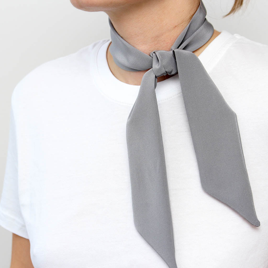 Grey Solid Silk Skinny Scarf