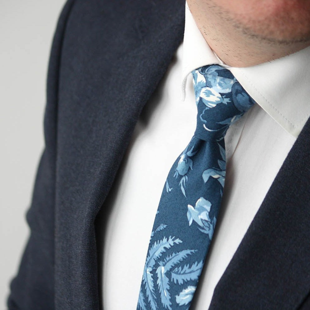 Dusty Blue Floral Necktie