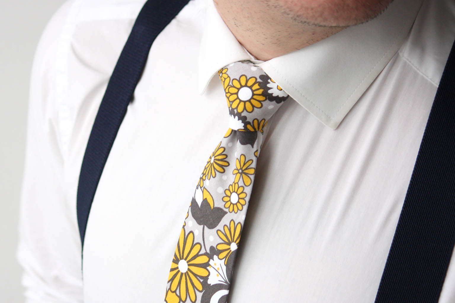 Yellow Grey Floral Necktie