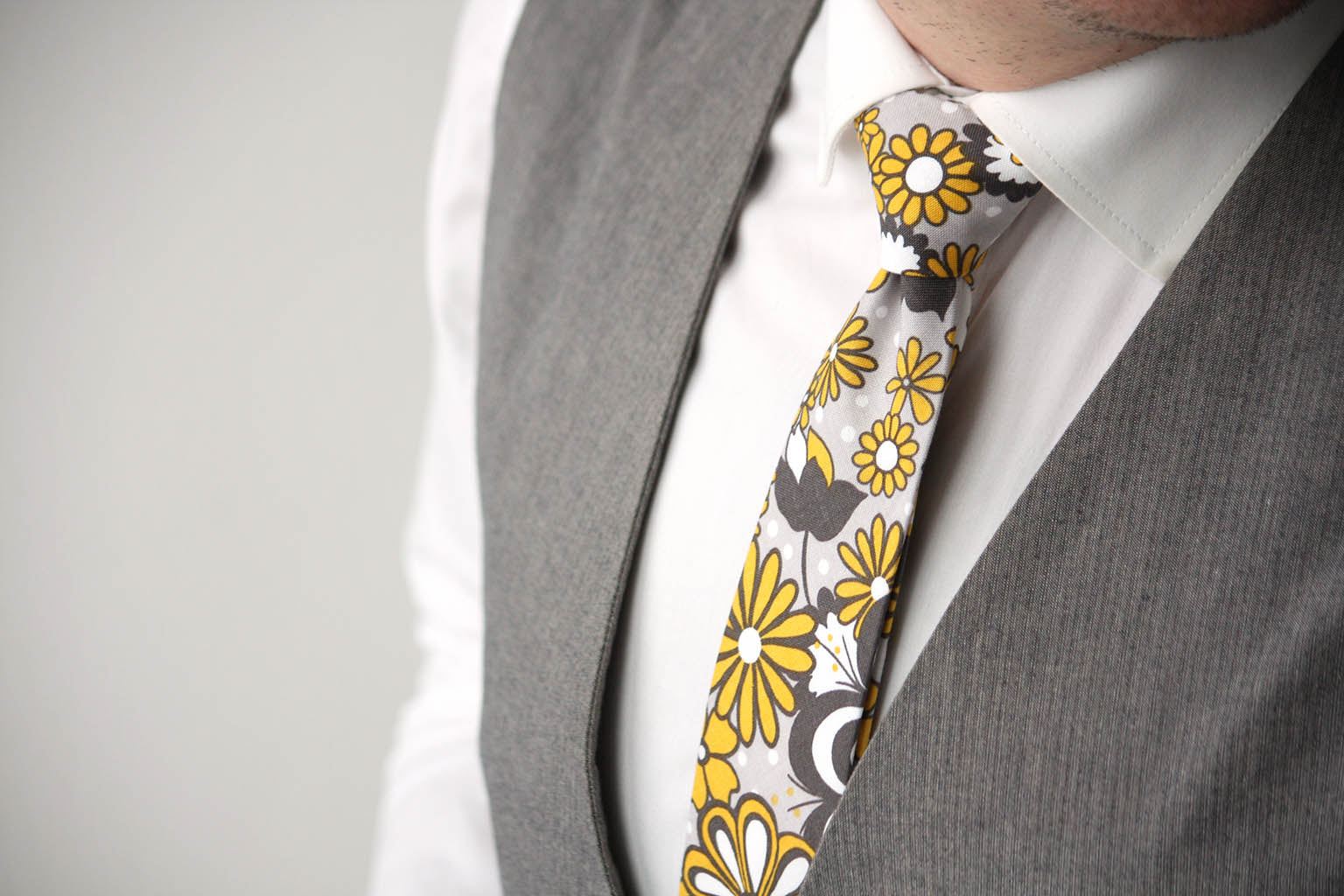 Yellow Grey Floral Necktie