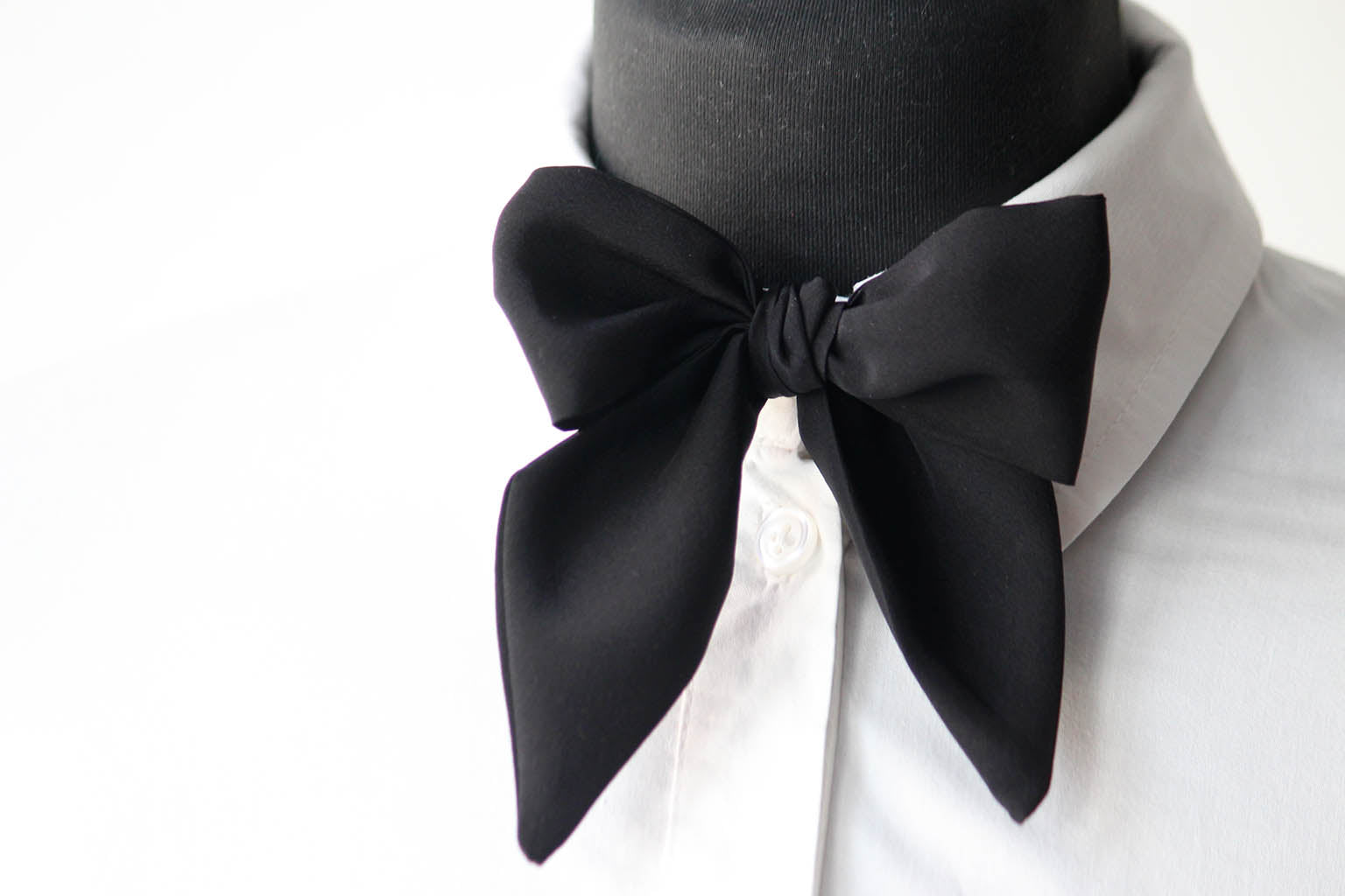 Black Solid Silk Skinny Scarf