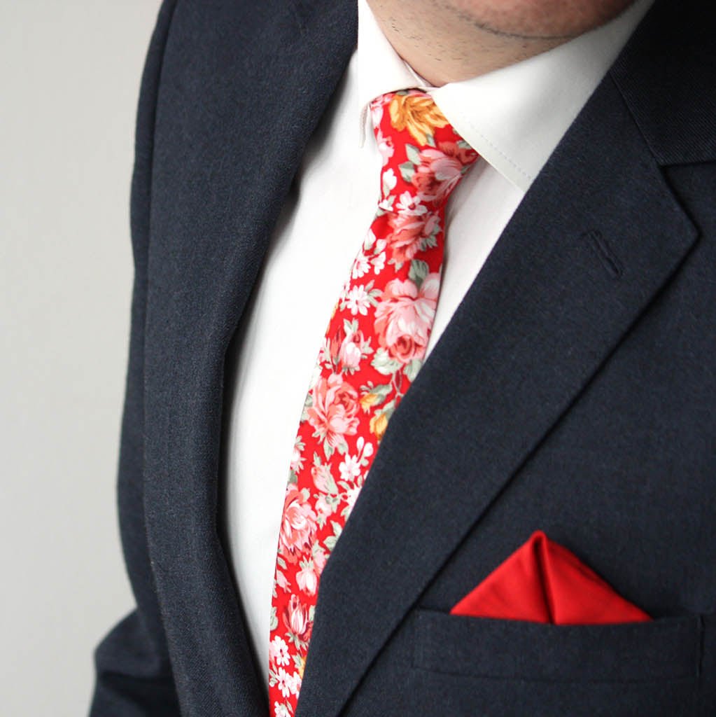 Red Floral Cotton Necktie