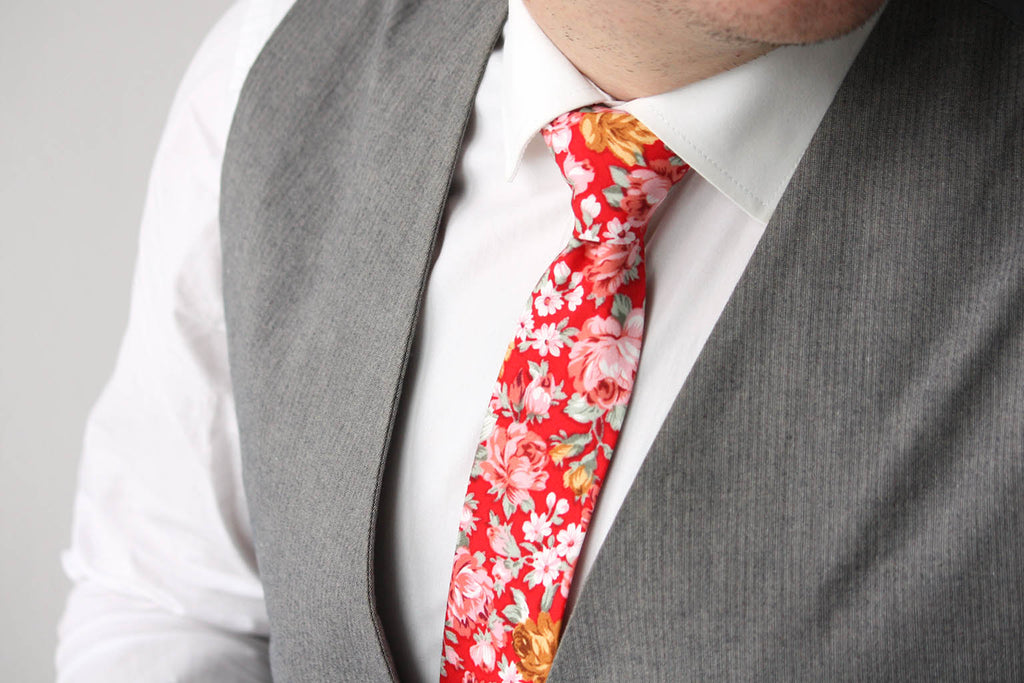 Red Floral Cotton Necktie