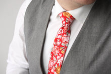 Load image into Gallery viewer, Red Peach Floral Cotton Necktie

