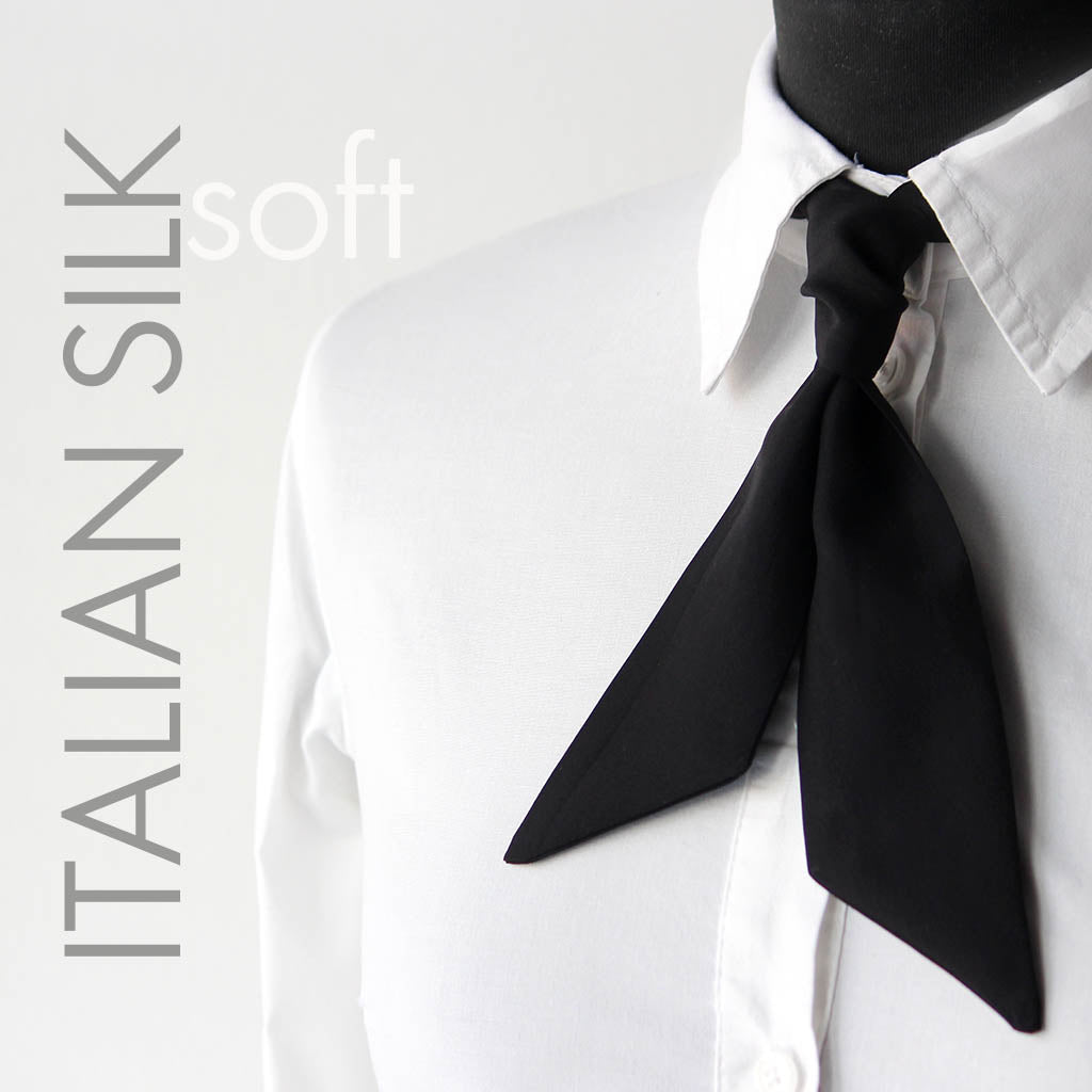 Black Solid Silk Skinny Scarf