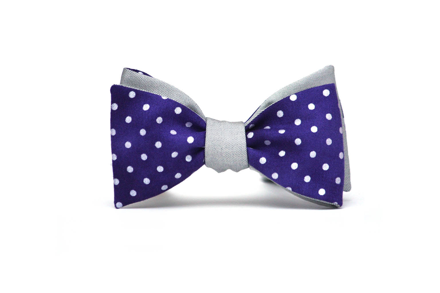 Purple Polka Dot Grey Solid Reversible Self-Tie Bow Tie