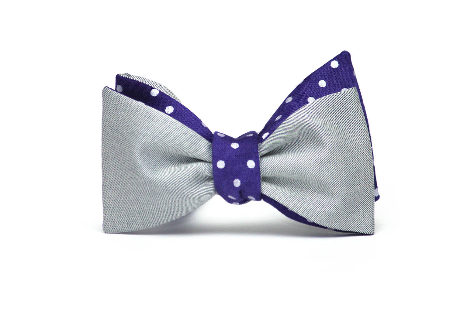 Purple Polka Dot Grey Solid Reversible Self-Tie Bow Tie