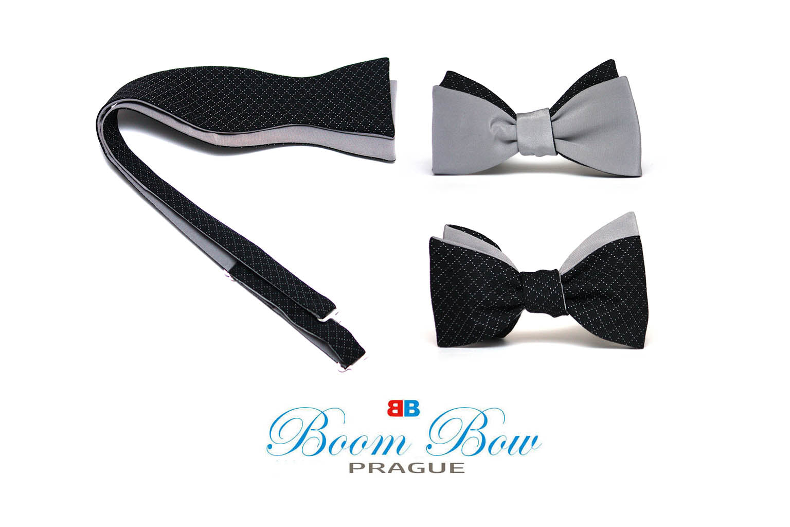 Grey Black Reversible Self-Tie Bow Tie