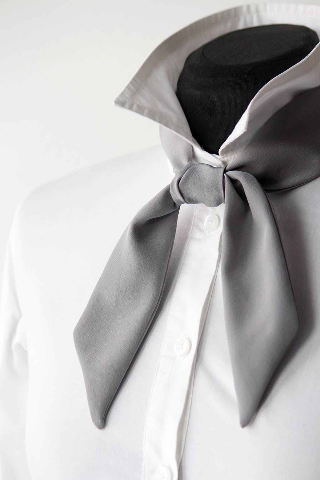 Grey Solid Silk Skinny Scarf