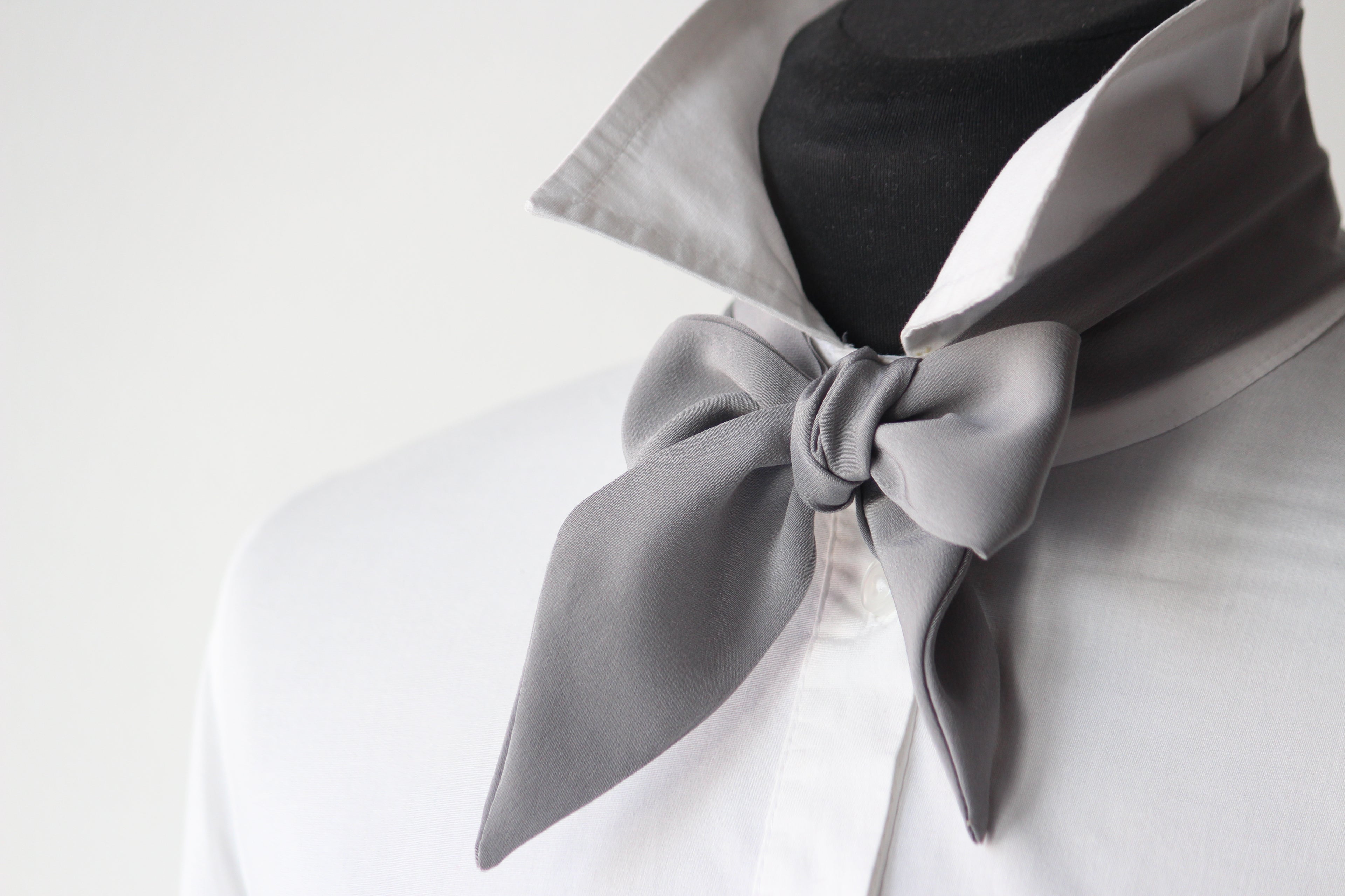 Grey Solid Silk Skinny Scarf
