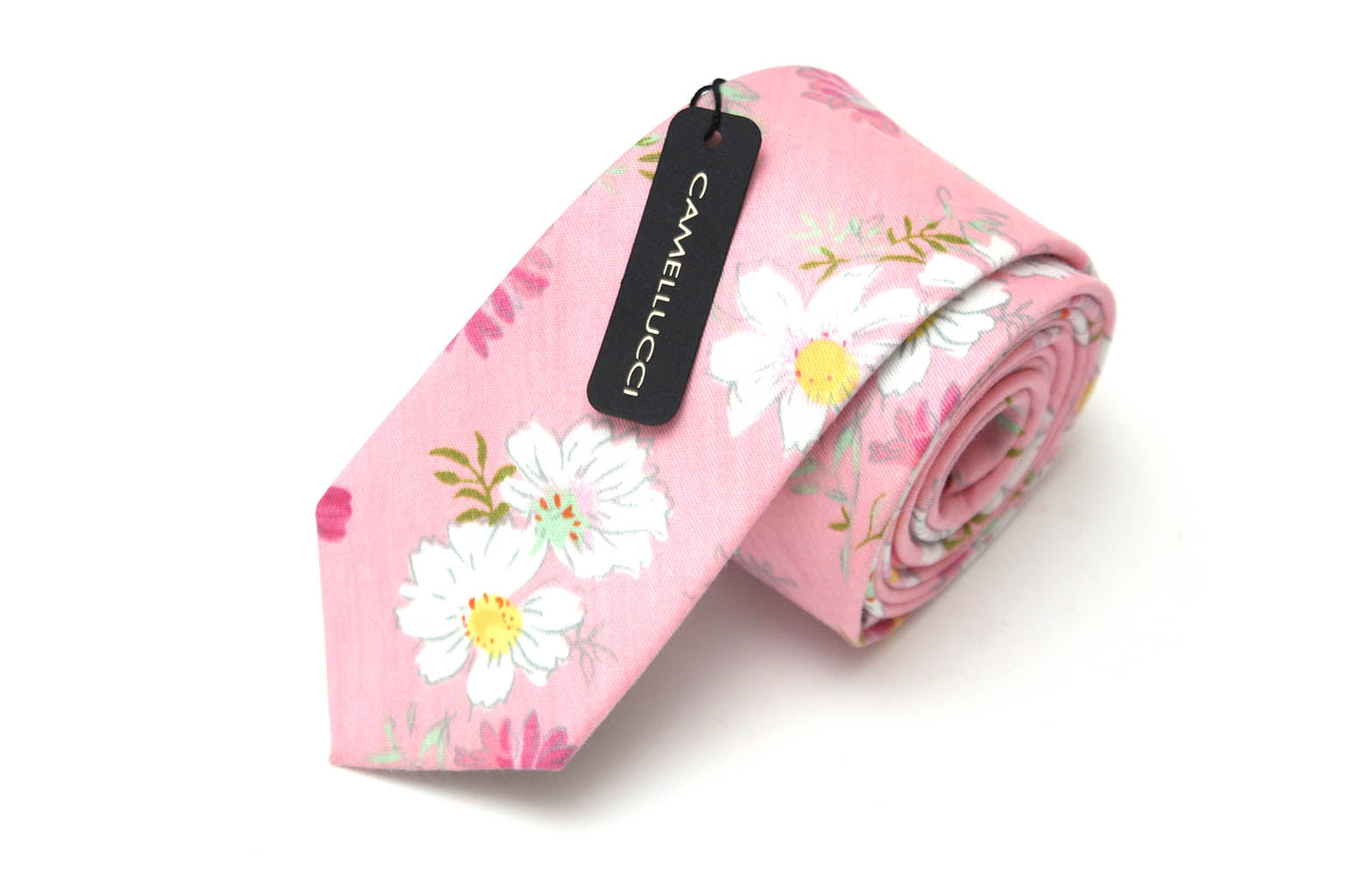 White Pink Floral Necktie 2.36"