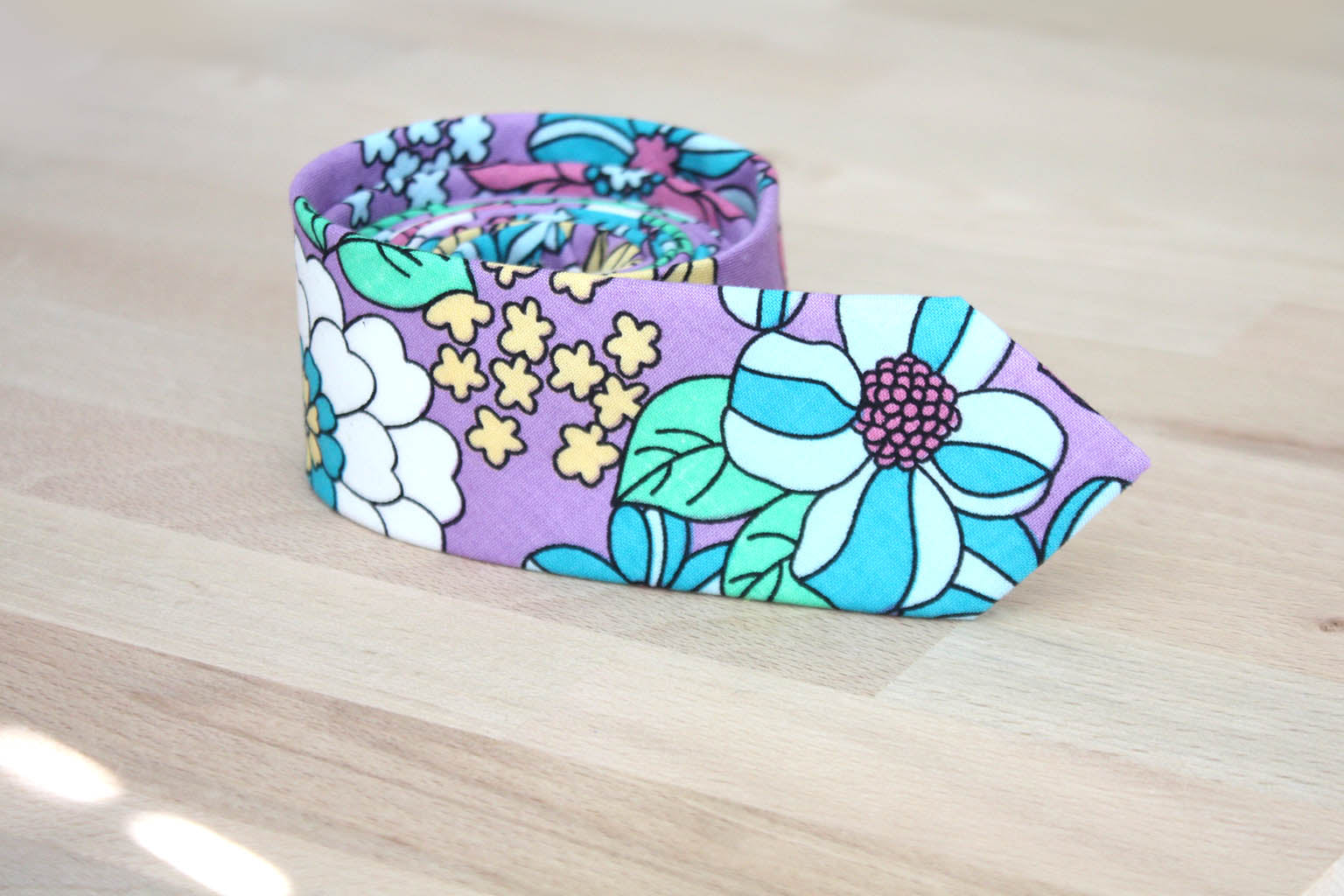 Pink Teal Purple Floral Necktie