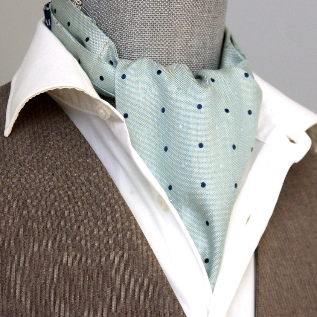 Dusty Mint Blue Polka Dot Silk Ascot