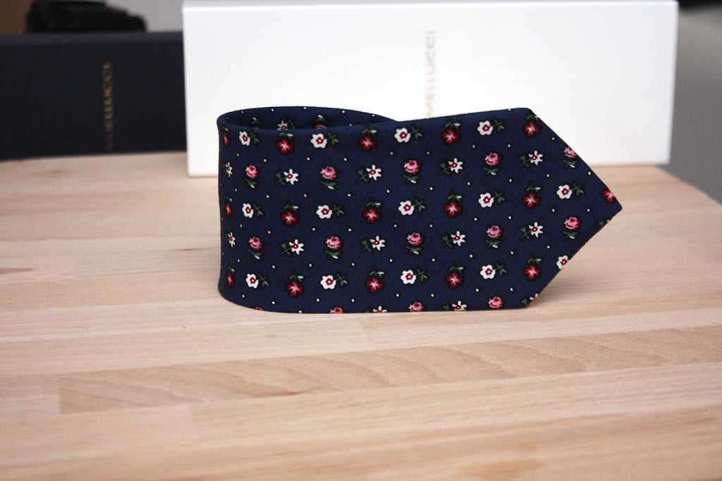Navy Floral Necktie 2.7"