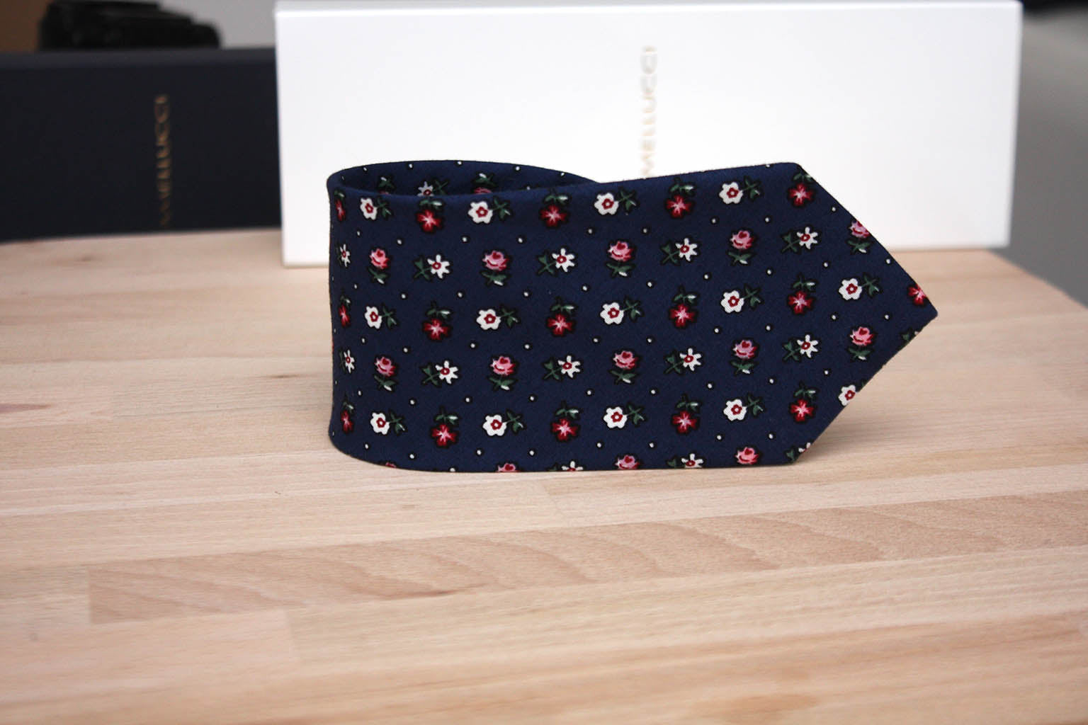 Navy Floral Necktie 2.7"
