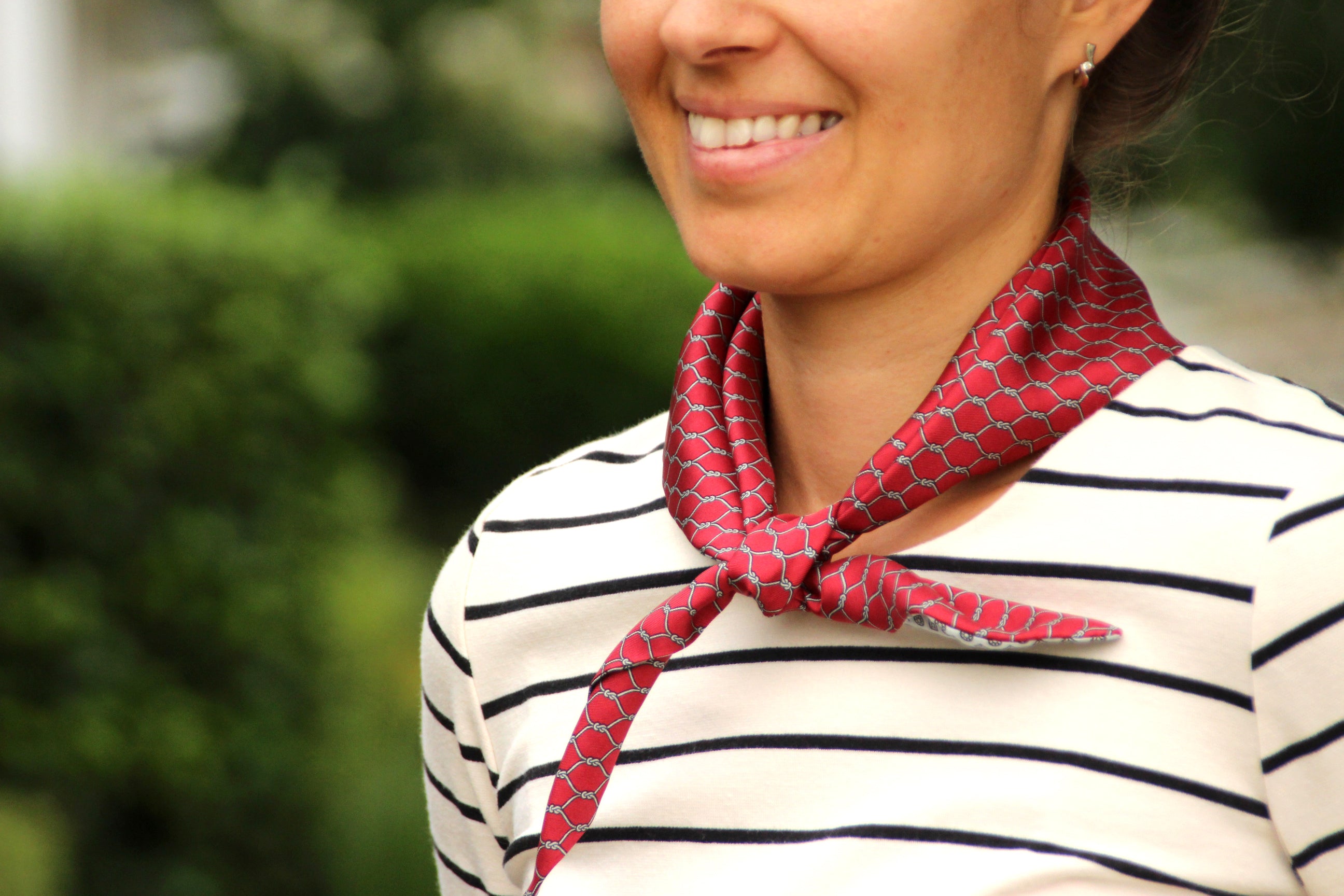 Red and White Ornament Reversible Silk Scarf