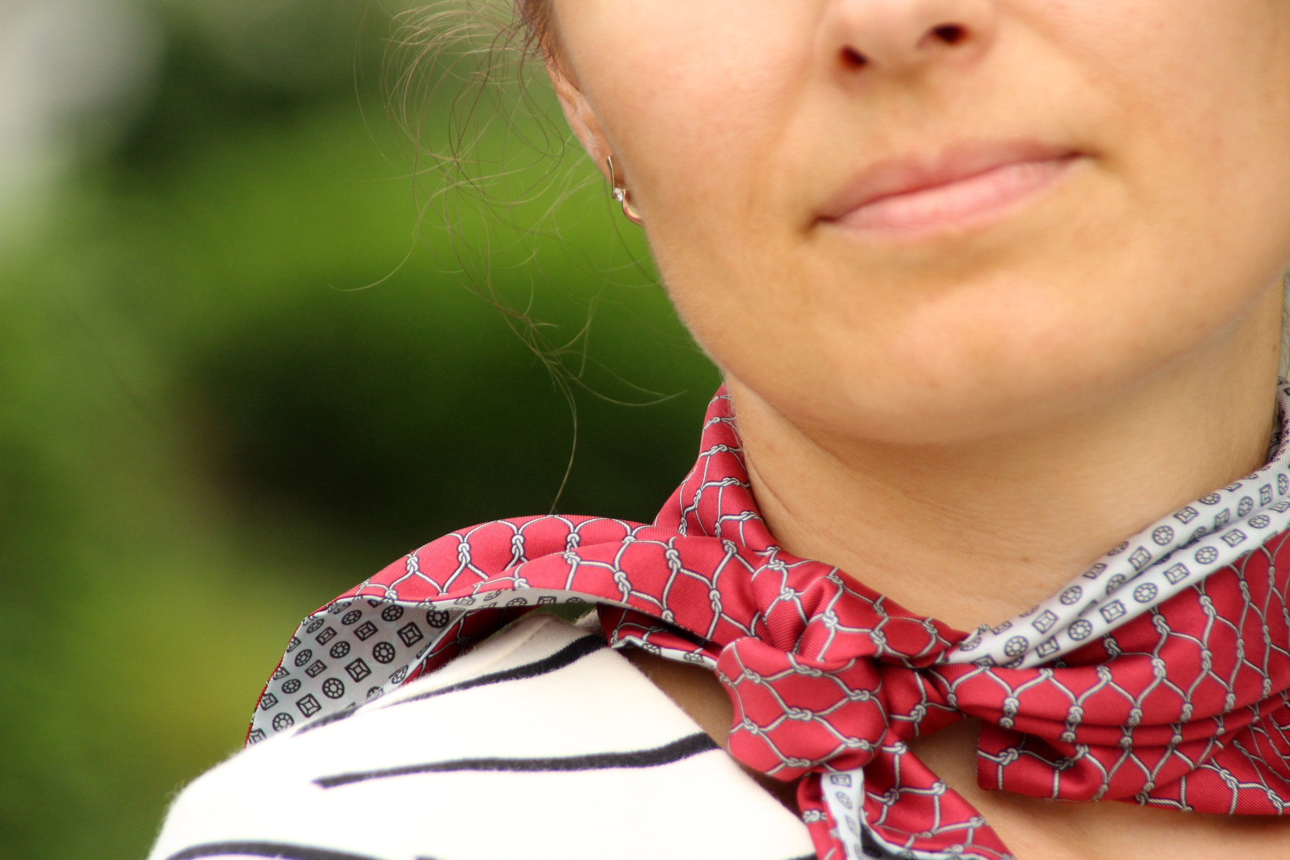 Red and White Ornament Reversible Silk Scarf