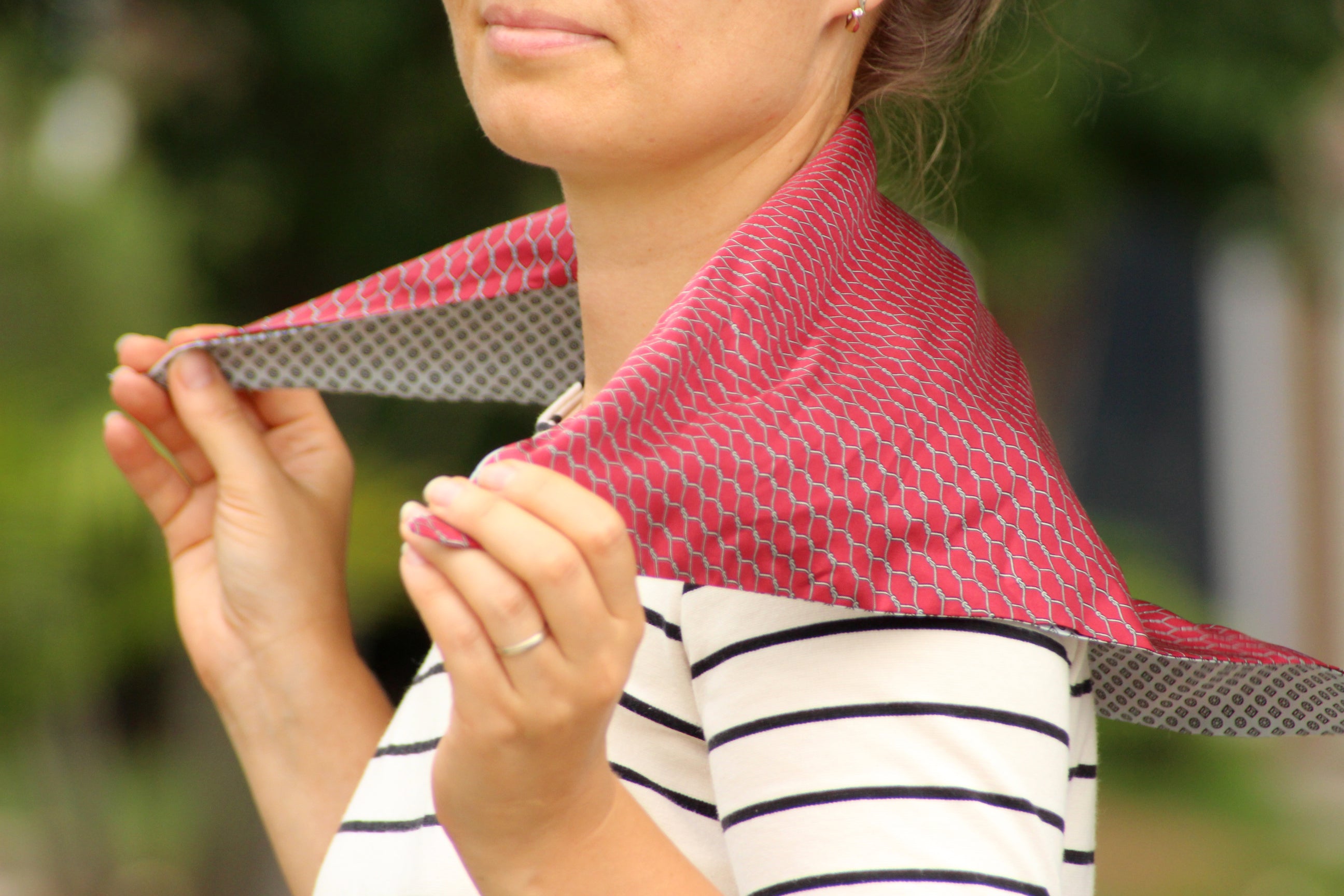 Red and White Ornament Reversible Silk Scarf